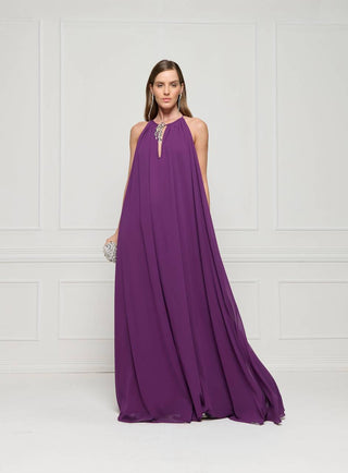Vestido Fluido Com Broche Pavão - Ametista 2815841078