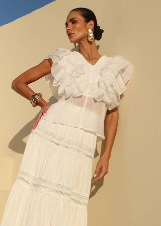Saia Lisa Midi Com Entremeios - Off White 261414BR03 OFF..