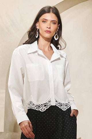 Camisa Listras C/ Renda Especial - Off White 211461BR03 OFF..