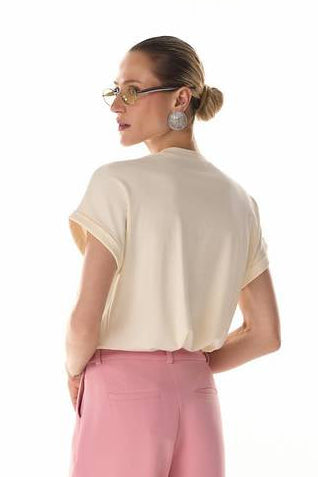 T-shirt Bordada Perolas - Creme 4115231163