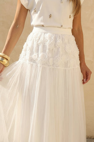 Saia Tule C/cós Flores - Off White 261407BR03 OFF..